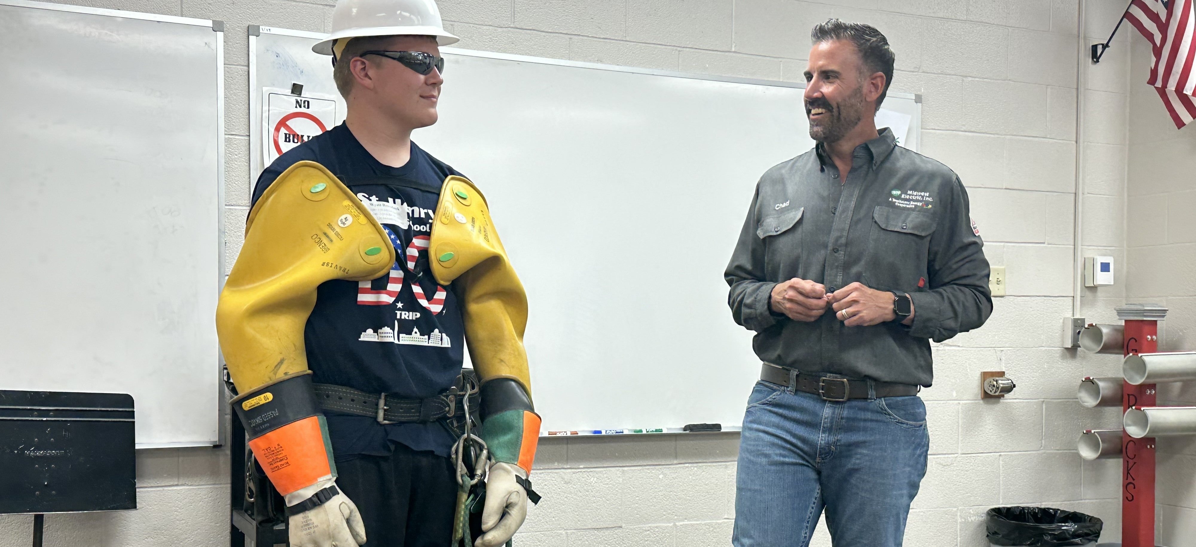Student in lineman gear