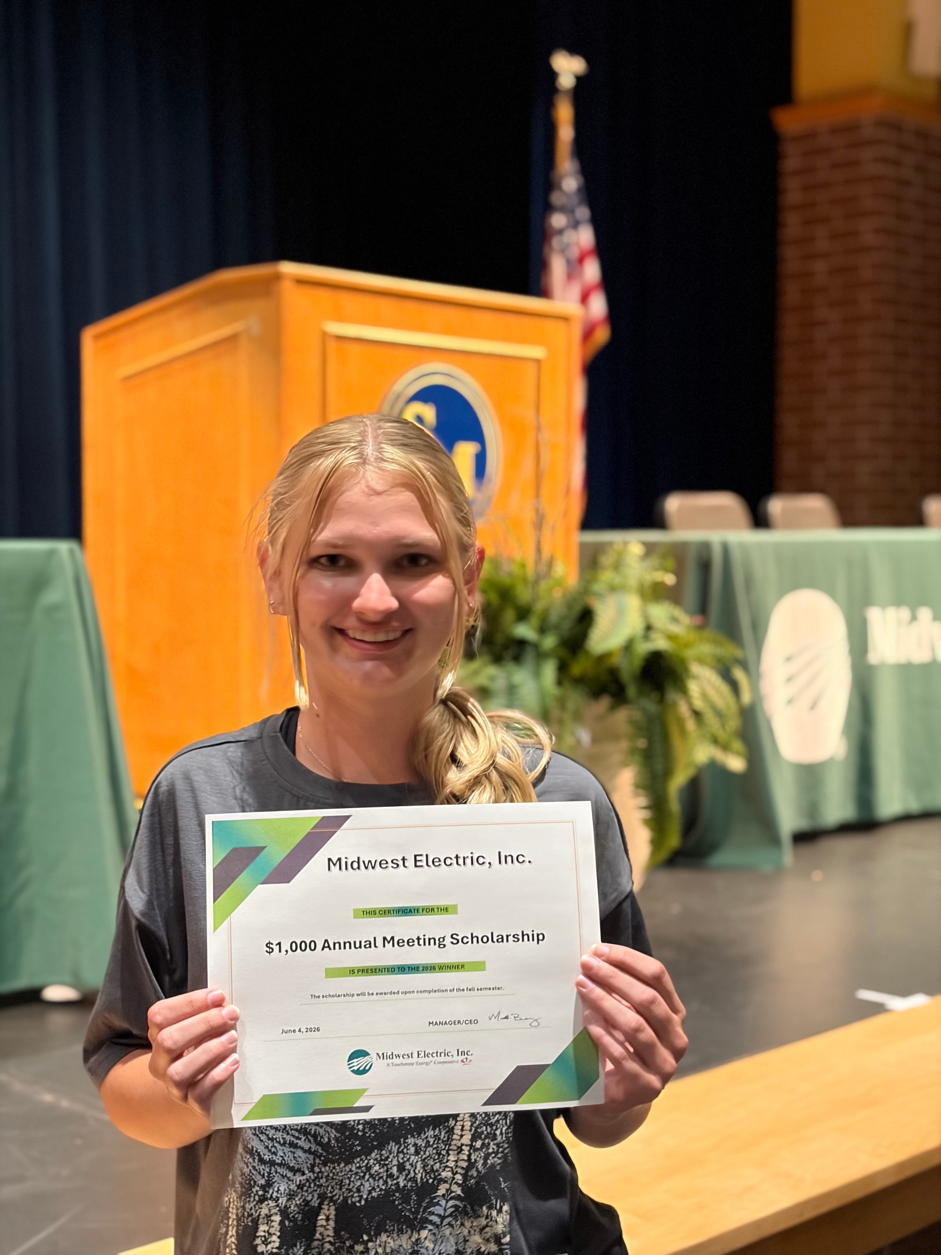 Madison Steinlage was the winner of the $1,000 scholarship drawing