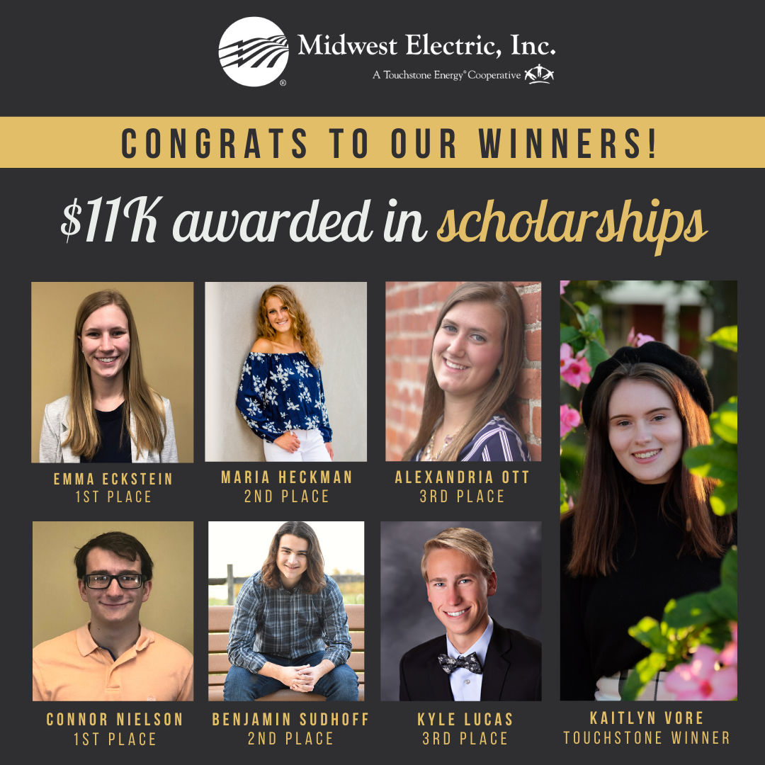 Midwest Electric 2020 scholarship winners social media post.png