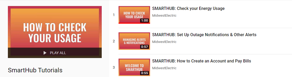 Watch our SmartHub tutorial videos on YouTube